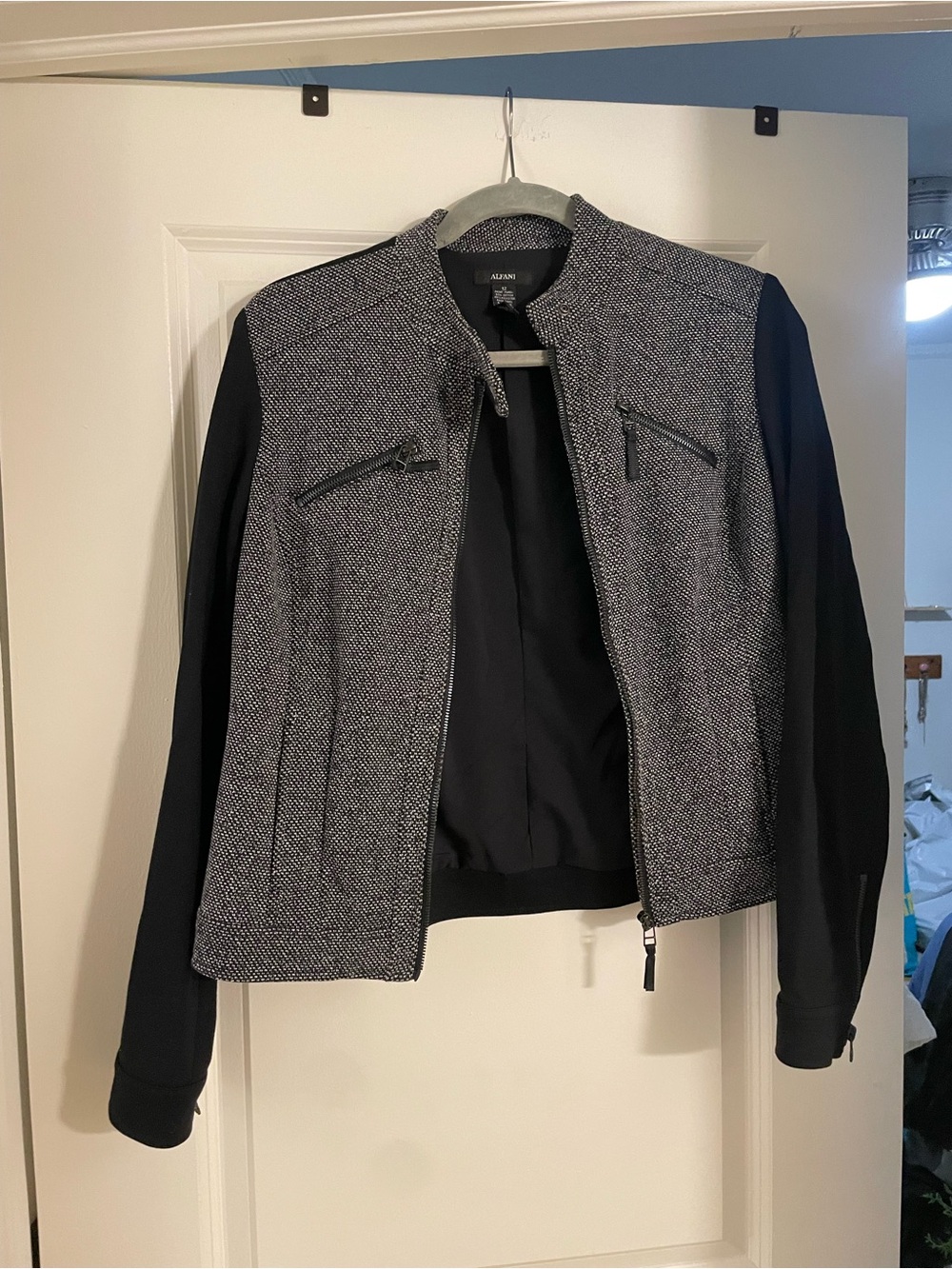 Kensie women's Black & Gray Zip-Front Tweed Jacket